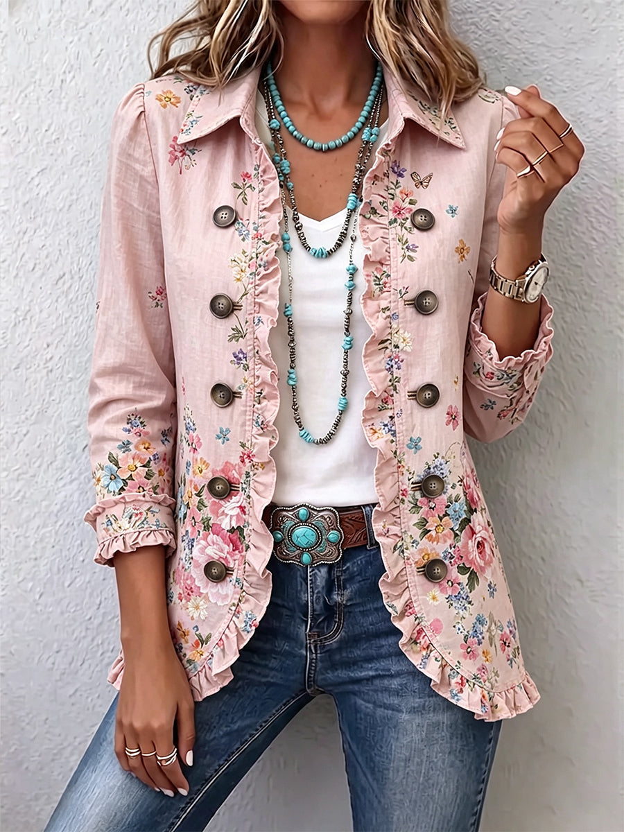 Bettany™ Floral Ruffle Button-Up Jacket