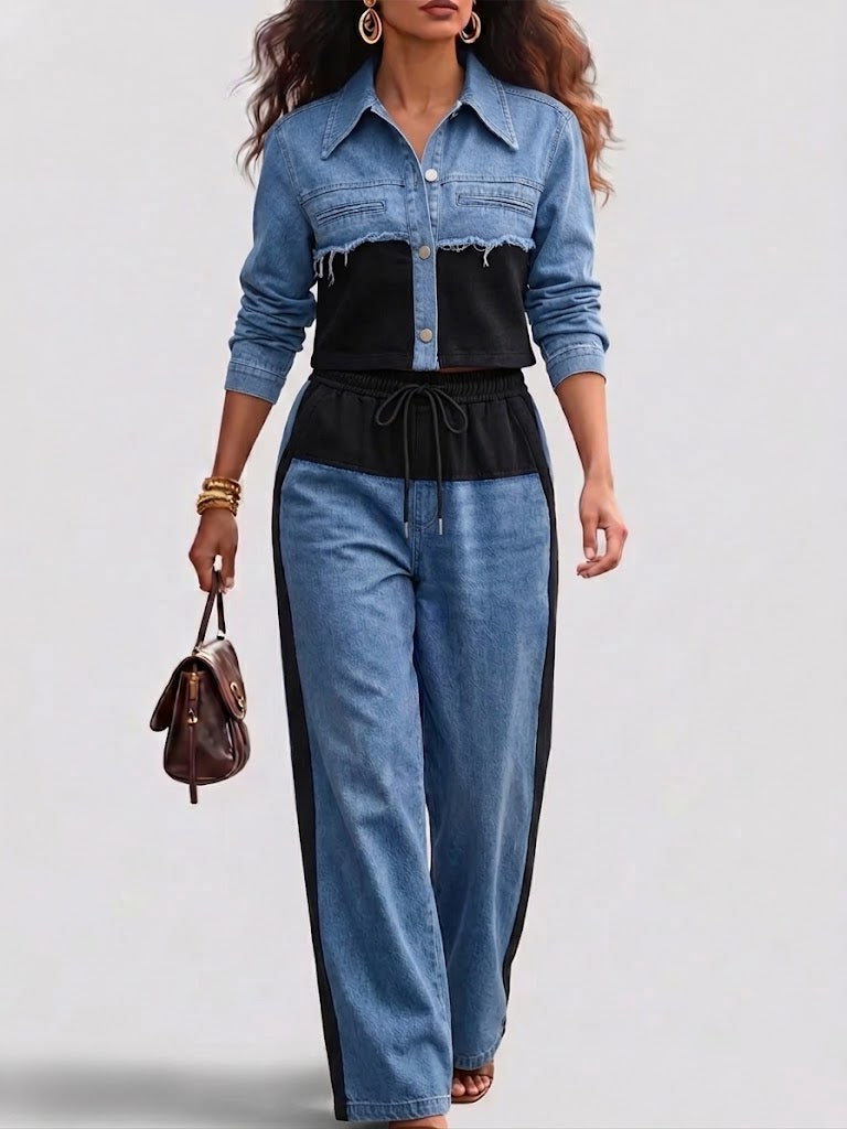 Holbrook™ | Color-Blocked Cropped Jacket and Wide-Leg Pants Ensemble