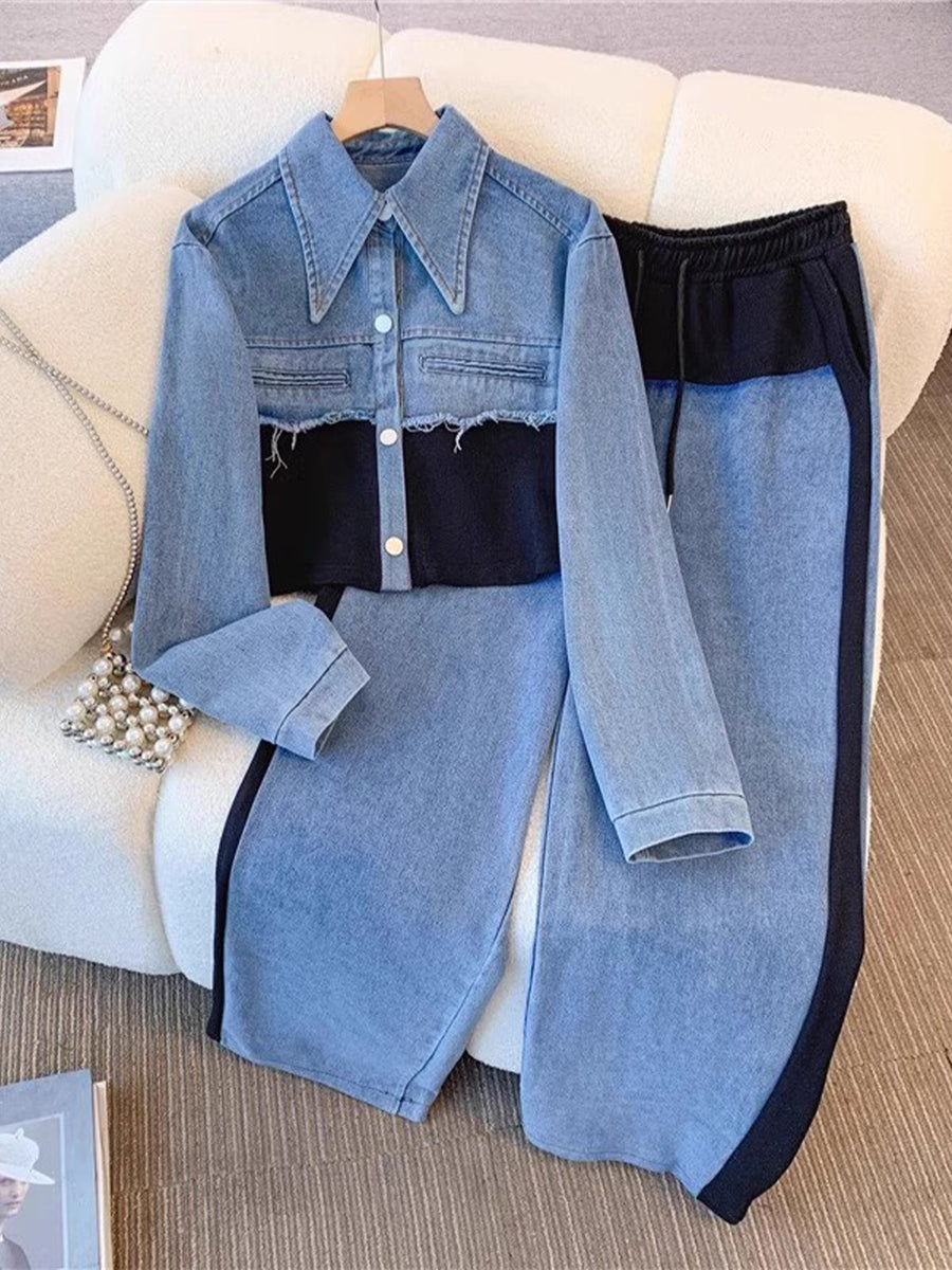 Holbrook™ | Color-Blocked Cropped Jacket and Wide-Leg Pants Ensemble