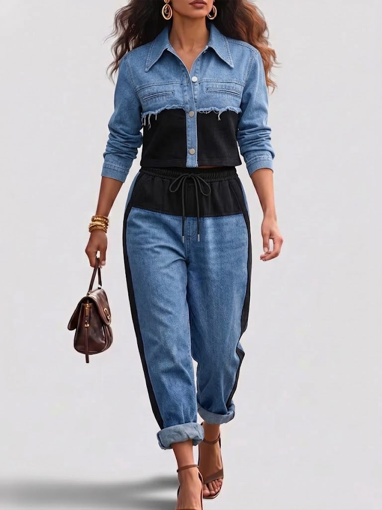 Holbrook™ | Color-Blocked Cropped Jacket and Wide-Leg Pants Ensemble