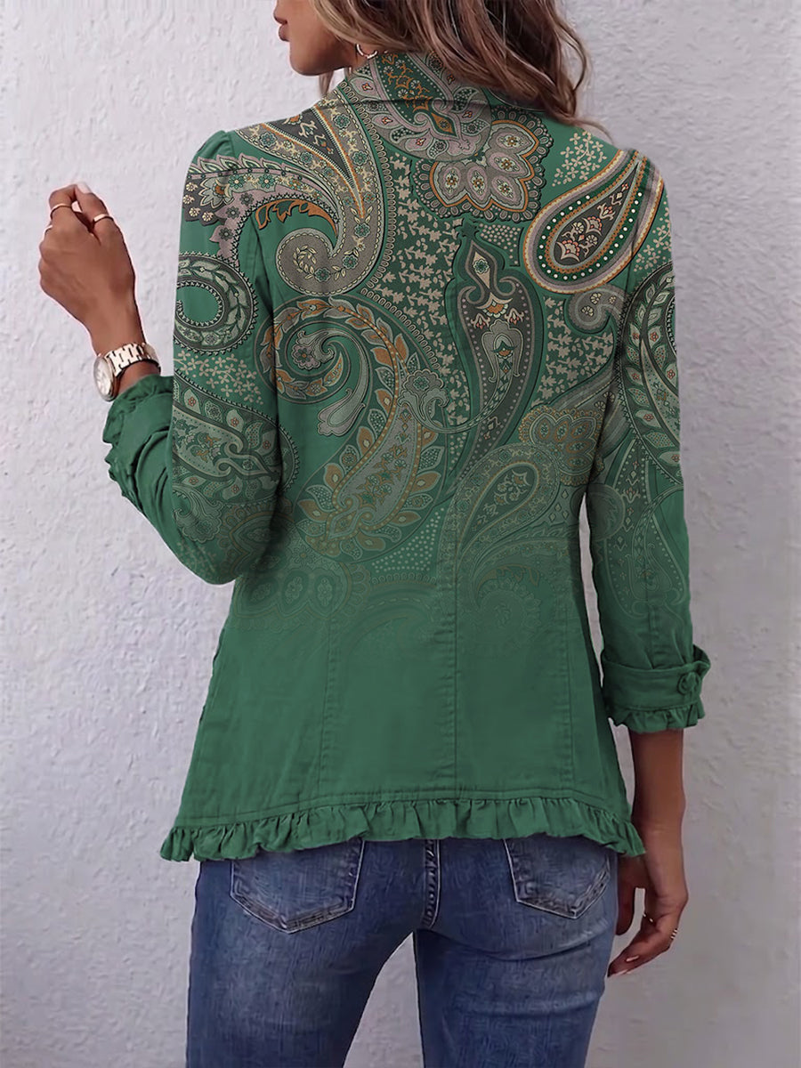 Jemara™ | Bohemian Ruffled Jacket with Paisley Print