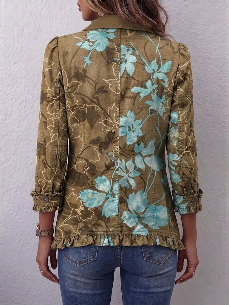 Sundara™ | Vintage Floral Ruffle Jacket with Boho Gradient Design