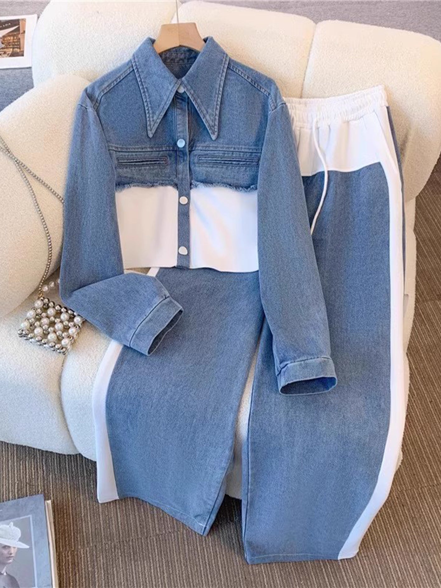 Holbrook™ | Color-Blocked Cropped Jacket and Wide-Leg Pants Ensemble