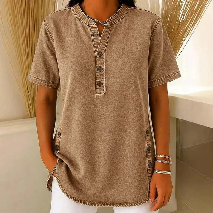 Avelyn – Henley Tunic Top with Side Buttons for Women