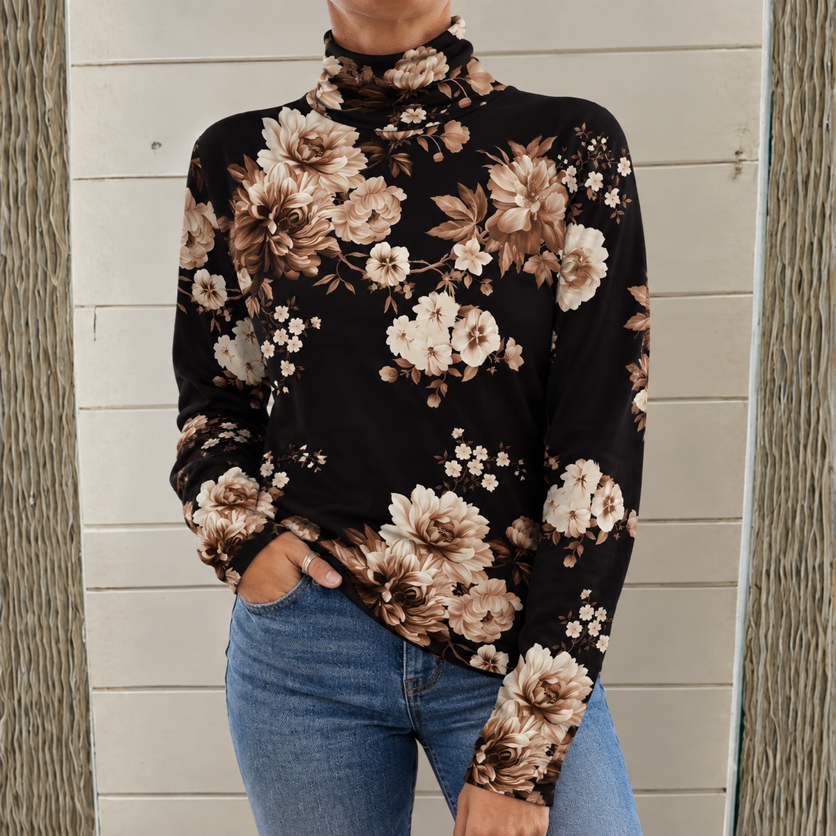 Isadora | Floral High-Neck Turtleneck