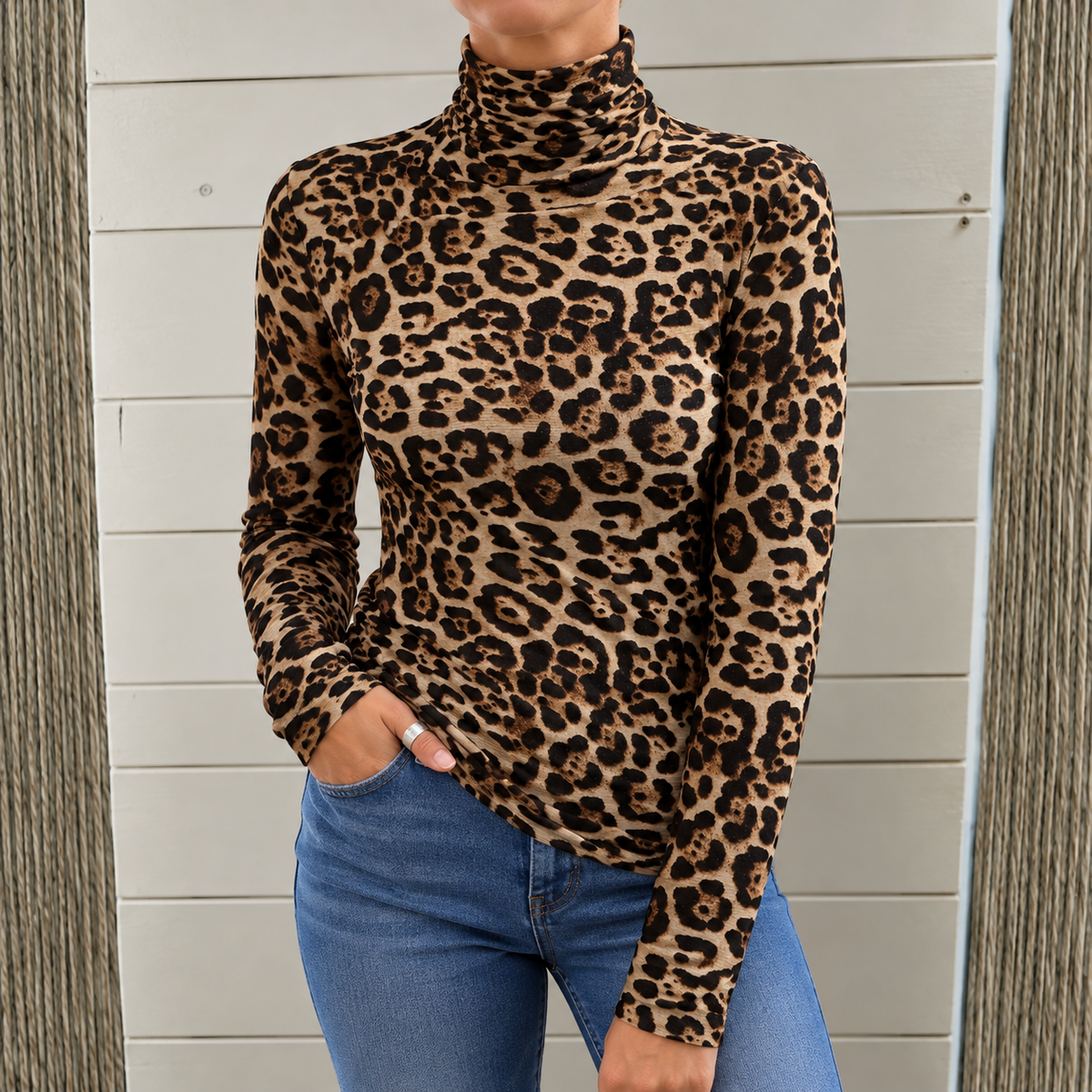 Adeline | Leopard Print High-Neck Turtleneck