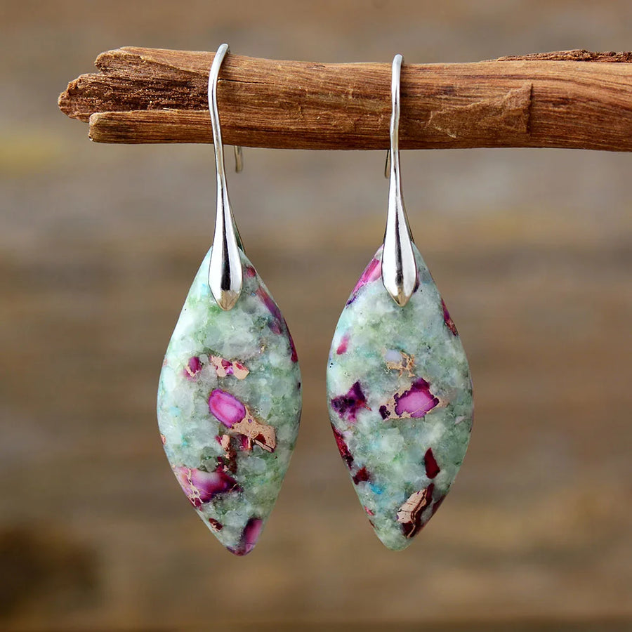 Natural Stone Fuchsite Jasper Drop Earrings